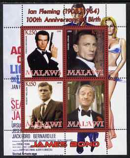 Malawi 2008 Ian Fleming 100th Birth Anniversary (James Bond) #2 perf sheetlet containing 4 values unmounted mint, stamps on personalities, stamps on literature, stamps on films, stamps on cinema, stamps on  spy , stamps on , stamps on scots, stamps on scotland