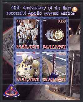 Malawi 2008 Apollo 40th Anniversary First Flight perf sheetlet containing 4 values unmounted mint, stamps on , stamps on  stamps on space, stamps on  stamps on apollo