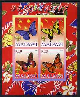 Malawi 2008 Butterflies imperf sheetlet containing 4 values, each with Scout logo unmounted mint, stamps on , stamps on  stamps on butterflies, stamps on  stamps on scouts