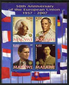 Malawi 2008 European Union 50th Anniversary imperf sheetlet containing 4 values unmounted mint, stamps on , stamps on  stamps on europa, stamps on  stamps on flags, stamps on  stamps on de gaulle, stamps on  stamps on einstein, stamps on  stamps on judaica, stamps on  stamps on physics, stamps on  stamps on nobel, stamps on  stamps on science, stamps on  stamps on picasso, stamps on  stamps on arts, stamps on  stamps on personalities, stamps on  stamps on personalities, stamps on  stamps on einstein, stamps on  stamps on science, stamps on  stamps on physics, stamps on  stamps on nobel, stamps on  stamps on maths, stamps on  stamps on space, stamps on  stamps on judaica, stamps on  stamps on atomics