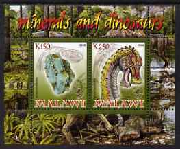 Malawi 2008 Minerals & Dinosaurs perf sheetlet #3 containing 2 values with Scout Logo unmounted mint, stamps on minerals, stamps on dinosaurs, stamps on scouts