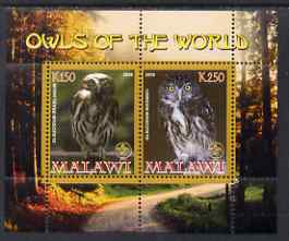 Malawi 2008 Owls of the World perf sheetlet #5 containing 2 values with Scout Logo unmounted mint, stamps on , stamps on  stamps on birds, stamps on  stamps on birds of prey, stamps on  stamps on owls, stamps on  stamps on scouts