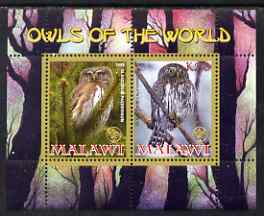 Malawi 2008 Owls of the World perf sheetlet #7 containing 2 values with Scout Logo unmounted mint, stamps on , stamps on  stamps on birds, stamps on  stamps on birds of prey, stamps on  stamps on owls, stamps on  stamps on scouts