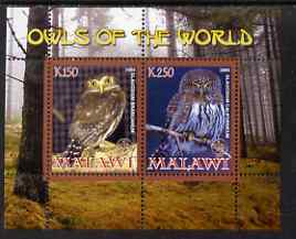 Malawi 2008 Owls of the World perf sheetlet #8 containing 2 values with Scout Logo unmounted mint, stamps on birds, stamps on birds of prey, stamps on owls, stamps on scouts