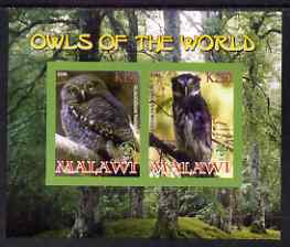 Malawi 2008 Owls of the World imperf sheetlet #1 containing 2 values with Scout Logo unmounted mint, stamps on birds, stamps on birds of prey, stamps on owls, stamps on scouts