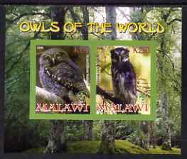 Malawi 2008 Owls of the World imperf sheetlet #1 containing 2 values with Scout Logo unmounted mint, stamps on , stamps on  stamps on birds, stamps on  stamps on birds of prey, stamps on  stamps on owls, stamps on  stamps on scouts