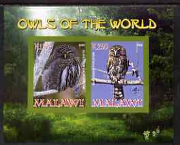 Malawi 2008 Owls of the World imperf sheetlet #3 containing 2 values with Scout Logo unmounted mint, stamps on birds, stamps on birds of prey, stamps on owls, stamps on scouts