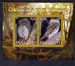 Malawi 2008 Owls of the World imperf sheetlet #4 containing 2 values with Scout Logo unmounted mint, stamps on birds, stamps on birds of prey, stamps on owls, stamps on scouts