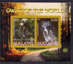 Malawi 2008 Owls of the World imperf sheetlet #5 containing 2 values with Scout Logo unmounted mint, stamps on birds, stamps on birds of prey, stamps on owls, stamps on scouts