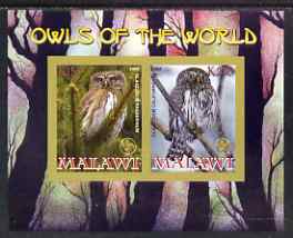 Malawi 2008 Owls of the World imperf sheetlet #7 containing 2 values with Scout Logo unmounted mint, stamps on , stamps on  stamps on birds, stamps on  stamps on birds of prey, stamps on  stamps on owls, stamps on  stamps on scouts