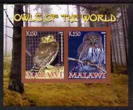 Malawi 2008 Owls of the World imperf sheetlet #8 containing 2 values with Scout Logo unmounted mint, stamps on , stamps on  stamps on birds, stamps on  stamps on birds of prey, stamps on  stamps on owls, stamps on  stamps on scouts