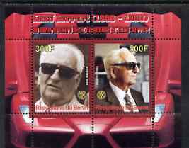 Benin 2008 Enzo Ferrari - 120th Birth Anniversary perf sheetlet #2 containing 2 values with Rotary unmounted mint, stamps on , stamps on  stamps on personalities, stamps on  stamps on cars, stamps on  stamps on ferrari, stamps on  stamps on rotary