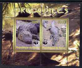 Benin 2008 WWF - Crocodiles perf sheetlet containing 2 values unmounted mint, stamps on , stamps on  stamps on crocodiles, stamps on  stamps on  wwf , stamps on  stamps on reptiles