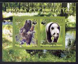 Benin 2008 WWF - Owls & Bears imperf sheetlet containing 2 values unmounted mint, stamps on , stamps on  stamps on owls, stamps on  stamps on birds, stamps on  stamps on birds of prey, stamps on  stamps on  wwf , stamps on  stamps on bears, stamps on  stamps on pandas