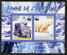 Benin 2008 WWF - Arctic Fauna, Owls & Bears imperf sheetlet containing 2 values unmounted mint, stamps on , stamps on  stamps on owls, stamps on  stamps on birds, stamps on  stamps on birds of prey, stamps on  stamps on  wwf , stamps on  stamps on bears, stamps on  stamps on pandas