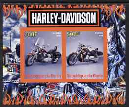 Benin 2008 Harley Davidson Motorcycles imperf sheetlet containing 2 values unmounted mint, stamps on motorbikes