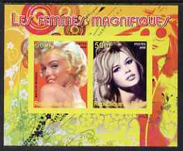 Benin 2008 Famous Women imperf sheetlet containing 2 values (Marilyn & Brigitte Bardot) unmounted mint, stamps on , stamps on  stamps on personalities, stamps on  stamps on women, stamps on  stamps on films, stamps on  stamps on cinema, stamps on  stamps on movies, stamps on  stamps on marilyn monroe, stamps on  stamps on 