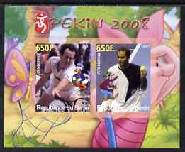 Benin 2007 Beijing Olympic Games #15 - Tennis (4) imperf s/sheet containing 2 values (McEnroe & Sampras with Disney characters in background) unmounted mint, stamps on , stamps on  stamps on sport, stamps on  stamps on olympics, stamps on  stamps on disney, stamps on  stamps on tennis