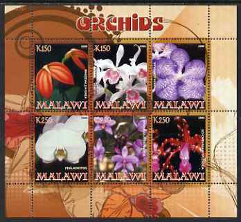 Malawi 2008 Orchids perf sheetlet containing 6 values unmounted mint, stamps on , stamps on  stamps on flowers, stamps on  stamps on orchids