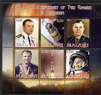 Malawi 2008 40th Death Anniversary of Yuri Gagarin perf sheetlet containing 6 values unmounted mint, stamps on , stamps on  stamps on personalities, stamps on  stamps on space