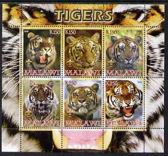 Malawi 2008 Tigers perf sheetlet containing 6 values unmounted mint, stamps on , stamps on  stamps on animals, stamps on  stamps on cats, stamps on  stamps on tigers