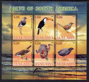 Malawi 2008 Birds of South America perf sheetlet containing 6 values unmounted mint, stamps on birds, stamps on toucan, stamps on 