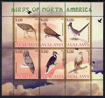 Malawi 2008 Birds of North America perf sheetlet containing 6 values unmounted mint, stamps on , stamps on  stamps on birds, stamps on  stamps on birds of prey, stamps on  stamps on owls, stamps on  stamps on woodpeckers