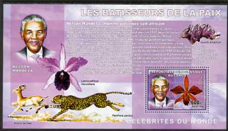 Congo 2006 Champions of Peace with Orchid, Minerals & Panther perf s/sheet containing 1 value (Mandela) unmounted mint Yv BL389, stamps on personalities, stamps on orchids, stamps on minerals, stamps on mandela, stamps on cats, stamps on , stamps on nobel, stamps on personalities, stamps on mandela, stamps on nobel, stamps on peace, stamps on racism, stamps on human rights