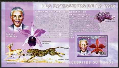 Congo 2006 Champions of Peace with Orchid, Minerals & Panther imperf s/sheet containing 1 value (Mandela) unmounted mint Yv BL389, stamps on personalities, stamps on orchids, stamps on minerals, stamps on mandela, stamps on cats, stamps on , stamps on nobel, stamps on personalities, stamps on mandela, stamps on nobel, stamps on peace, stamps on racism, stamps on human rights