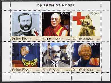 Guinea - Bissau 2003 Nobel Prize Winners perf sheetlet containing 6 values (Dunant, Dalai Lama, Tutu, Kipling & Mandela) unmounted mint Mi 2174-79, stamps on , stamps on  stamps on personalities, stamps on  stamps on nobel, stamps on  stamps on mandela, stamps on  stamps on red cross, stamps on  stamps on religion, stamps on  stamps on literature, stamps on  stamps on , stamps on  stamps on personalities, stamps on  stamps on mandela, stamps on  stamps on nobel, stamps on  stamps on peace, stamps on  stamps on racism, stamps on  stamps on human rights