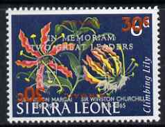 Sierra Leone 1965 Churchill & Sir Milton Margai Commem 30c on 6d lily, unmounted mint with value & Airmail doubled, once inverted,SG 374a, stamps on churchill, stamps on flowers, stamps on personalities
