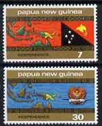 Papua New Guinea 1975 Independence perf set of 2 unmounted mint, SG 294-5, stamps on , stamps on  stamps on constitutions, stamps on  stamps on maps, stamps on  stamps on flags