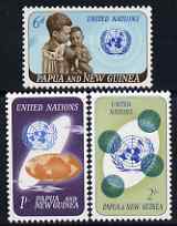 Papua New Guinea 1965 20th Anniversary of UNO perf set of 3 unmounted mint, SG 79-81, stamps on , stamps on  stamps on united nations, stamps on  stamps on globes