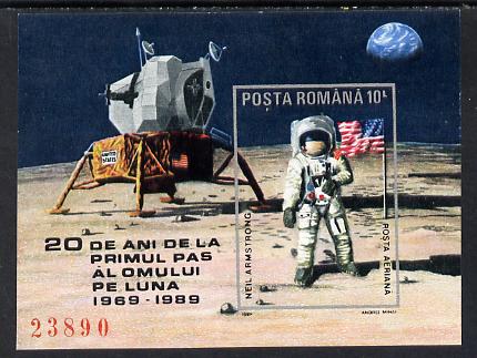 Rumania 1989 First Step on the Moon imperf m/sheet (only 24,900 issued) unmounted mint Mi BL 257, stamps on space