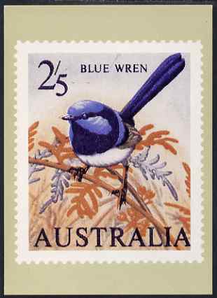 Australia 1964-65 Blue Wren 2s5d Philatelic Postcard (Series 2 No.11) unused and very fine, stamps on animals, stamps on cats