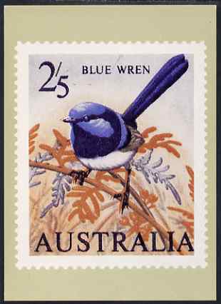 Australia 1964-65 Blue Wren 2s5d Philatelic Postcard (Series 2 No.11) unused and very fine, stamps on animals, stamps on cats