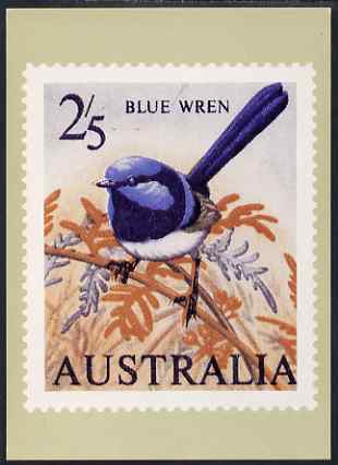 Australia 1964-65 Blue Wren 2s5d Philatelic Postcard (Series 2 No.11) unused and very fine, stamps on , stamps on  stamps on animals, stamps on  stamps on cats