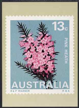 Australia 1968-71 Pink Heath 13c Philatelic Postcard (Series 3 No.14) unused and very fine, stamps on flowers