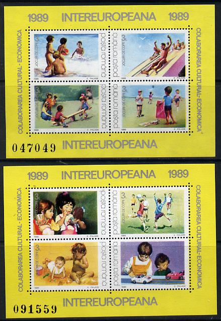 Rumania 1989 Inter-European Co-operation set of 2 m/sheets unmounted mint, Mi BL 254-55, stamps on , stamps on  stamps on children, stamps on dolls