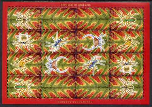 Abkhazia 1999 Spiders perf sheetlet of 16 containing 6 stamps & 2 labels arranged in Tete-beche format, unmounted mint, stamps on insects, stamps on spiders