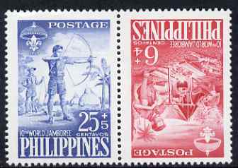 Philippines 1959 Tenth World Scout Jamboree 6c & 25c in tete-beche pair unmounted mint SG823a, stamps on , stamps on  stamps on scouts, stamps on  stamps on archery