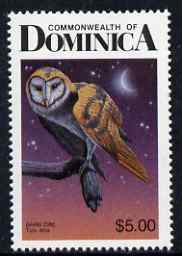 Dominica 1987 Birds $5 Barn Owl unmounted mint SG 1050, stamps on , stamps on  stamps on birds, stamps on  stamps on birds of prey, stamps on  stamps on owls