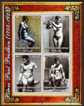 Congo 2004 Nude Paintings by Pierre Paul Prodhon perf sheetlet containing 4 values, unmounted mint, stamps on , stamps on  stamps on arts, stamps on  stamps on nudes, stamps on  stamps on prodhon