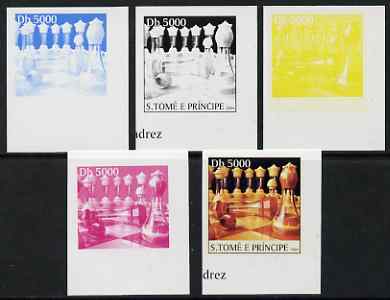 St Thomas & Prince Islands 2004 Chess 5,000 Db the set of 5 imperf progressive proofs comprising the 4 individual colours plus all 4-colour composite, unmounted mint , stamps on , stamps on  stamps on chess