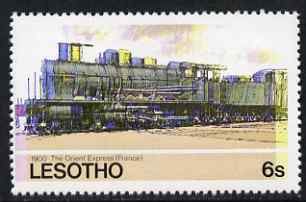 Lesotho 1984 Railways of the World 6s The Orient Express with superb shift of red and blue unmounted mint (as SG 605), stamps on , stamps on  stamps on railways