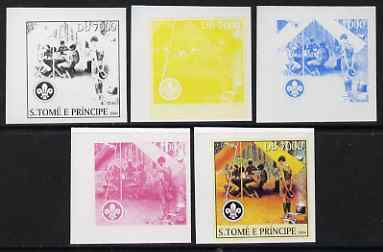 St Thomas & Prince Islands 2004 Scouts 7,000 Db the set of 5 imperf progressive proofs comprising the 4 individual colours plus all 4-colour composite, unmounted mint 