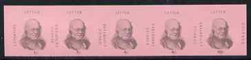 Cinderella - Great Britain 1971 Strike Post - Exporters Letter Service imperf se-tenant strip of 5 on pink paper showing Rowland Hill denominated 1s, 3s, 4s, 6s & 10s unmounted mint, stamps on strike, stamps on rowland hill, stamps on postal, stamps on cinderella