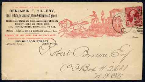 United States 1892 advertising cover locally used in New York showing horse-drawn fire engine, stamps on horses, stamps on fire