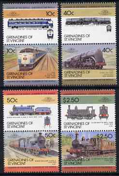 St Vincent - Grenadines 1985 Locomotives #4 (Leaders of the World) set of 8 unmounted mint SG 390-97, stamps on , stamps on  stamps on railways