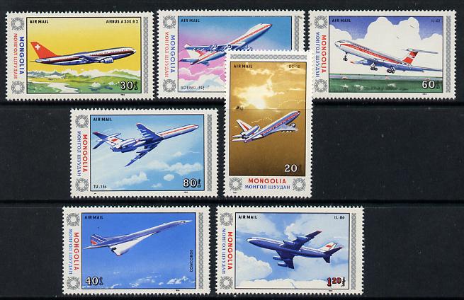 Mongolia 1984 Civil Aviation set of 7 (Concorde, etc) unmounted mint, SG 1597-1603, stamps on , stamps on  stamps on aviation      concorde